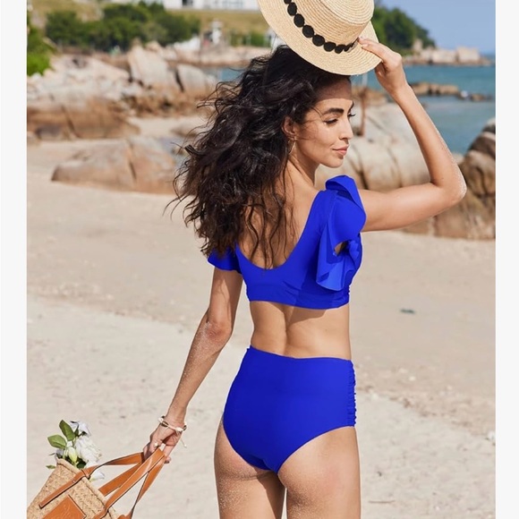 Chic Royal Blue Ruffle Bikini Set - Picture 4 of 10